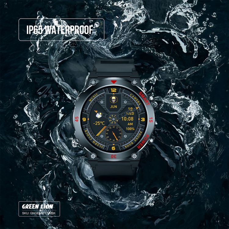 Green Lion Gear Fit Smart Watch with Dynamic Island, Health Monitoring, Bluetooth Calls, Magnetic Charging, Exercise Records, Music Player, 3-5 Days Usage Time - Black