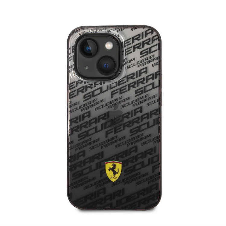 Ferrari Gradient PC/TPU Case with Allover Scuderia & Dyed Bumper iPhone 14 Plus Compatibility - Black
