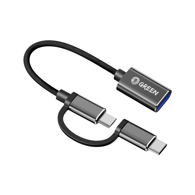 Green Lion 2 in 1 USB 3.0 OTG Portable Cable  ( Micro / Type-C ) OTG Fast Charging & Transfer, Plug & Play, Multi Device Support, Dual Interface Design