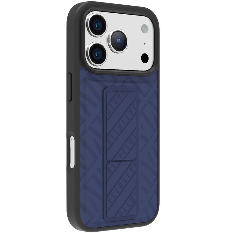 Levelo Morphix Cuero GripStand Case for iPhone 17 Pro, Raised Bezels for Camera & Screen, Shock-Resistant Bumper, Secure Hold, Horizontal & Vertical Viewing - Midnight Blue