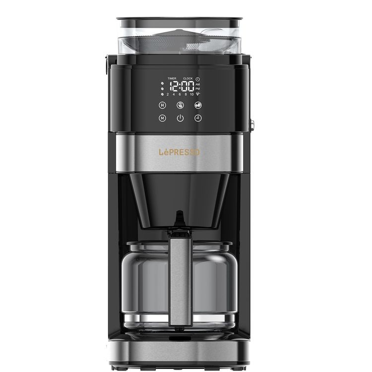 آلة تحضير القهوة LePresso مع طاحن الحبوب وسعة خزان ماء 1.35 لتر، قوة تخمير قابلة للتخصيص، طاقة مقيمة 900 واط، وظيفة الحفاظ على السخونة، لوحة تحكم رقمية - أسود