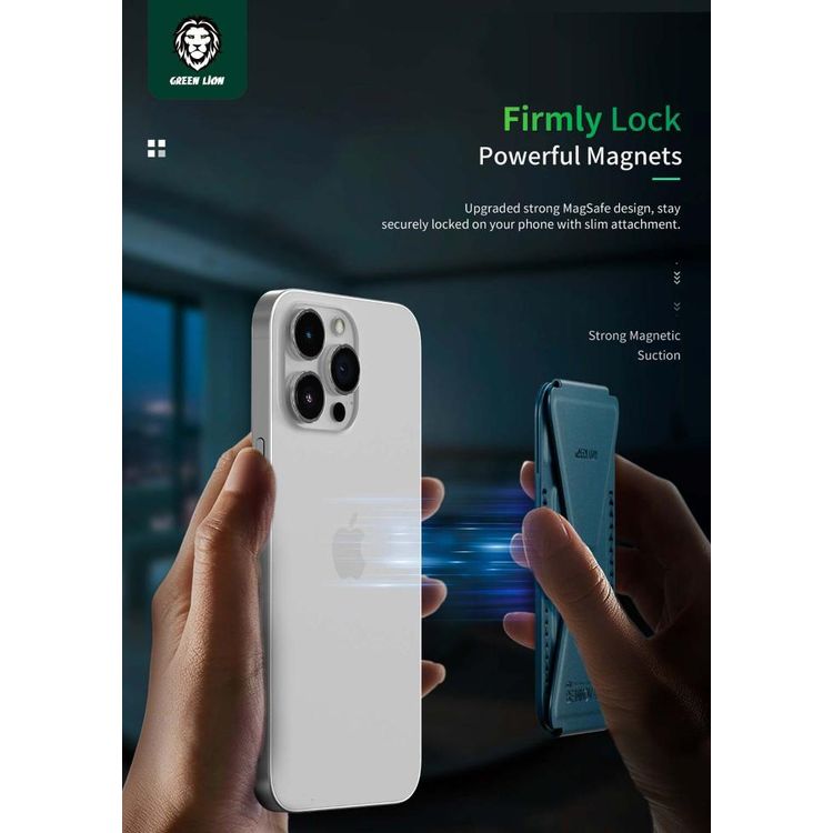 محفظة مغناطيسية 3 في 1 من Green Lion مصنوعة من ألياف النايلون والألومنيوم، وفتحة بطاقة واحدة، وقبضة قابلة للطي، وMagSafe قوية، ونحيفة للغاية وخفيفة الوزن - أزرق تيتانيوم