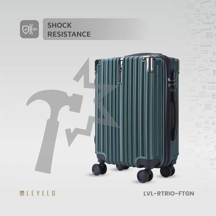 Levelo 3-Set ABS Luggage with Built-in Weighing Scale, Combination Lock, Iron Trolley, Double Wheels, Impact-Resistant Corners & Shock-Resistant, PP & Soft Rubber Handle - Forest Green