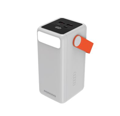Porodo PortaPower 60000mAh Power Bank with Built-in LED Lighting, PD 20W, 22.5W Max USB-A Output, Flashlight, Portable Handle, Multiple Output Ports, Smart Protection Features, Fast Charging - White