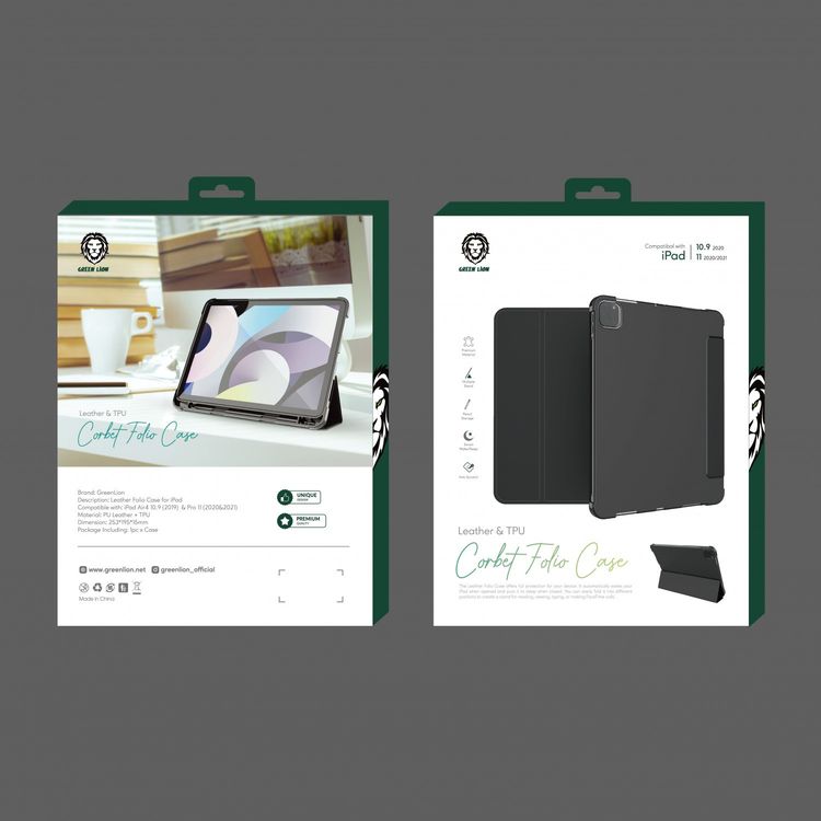 Green Lion Corbet Leather Folio Case for iPad 10.9  / 11 - Black