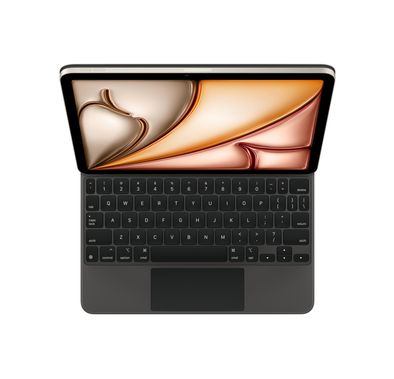 لوحة مفاتيح آبل السحرية لجهاز iPad Air 11" M2 مع لغة إنجليزية، حماية أمامية وخلفية، مفاتيح مضيئة وآلية مقصية، منفذ USB-C، تصميم محمول ورفيع، إيماءات متعددة اللمس - أسود