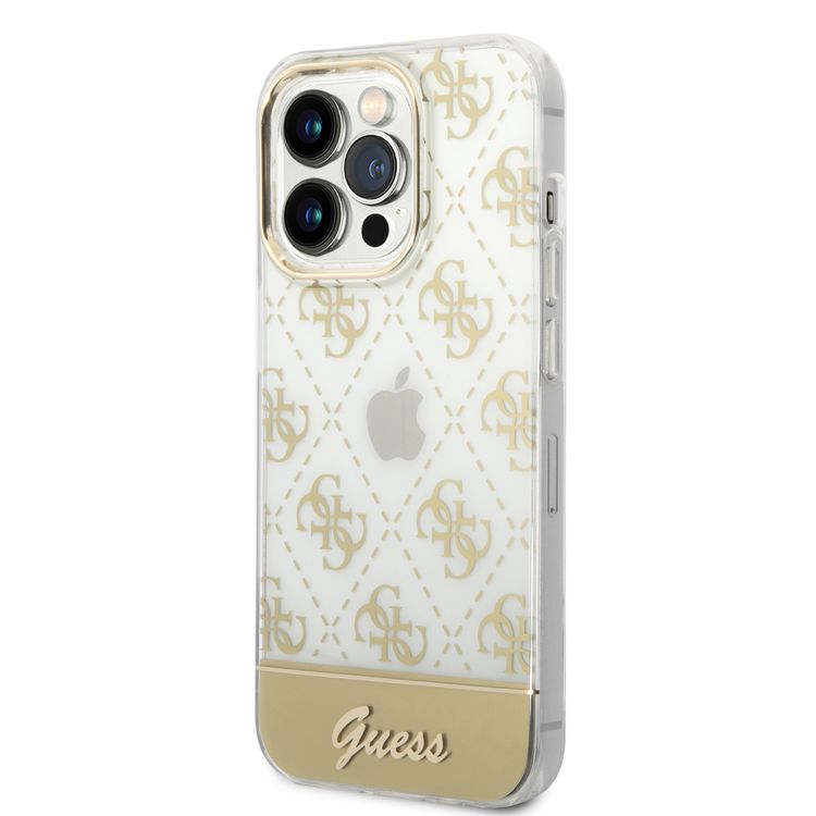 Guess IML Case With Electroplated 4G Pattern & Bottom Stripe Script Logo - Gold