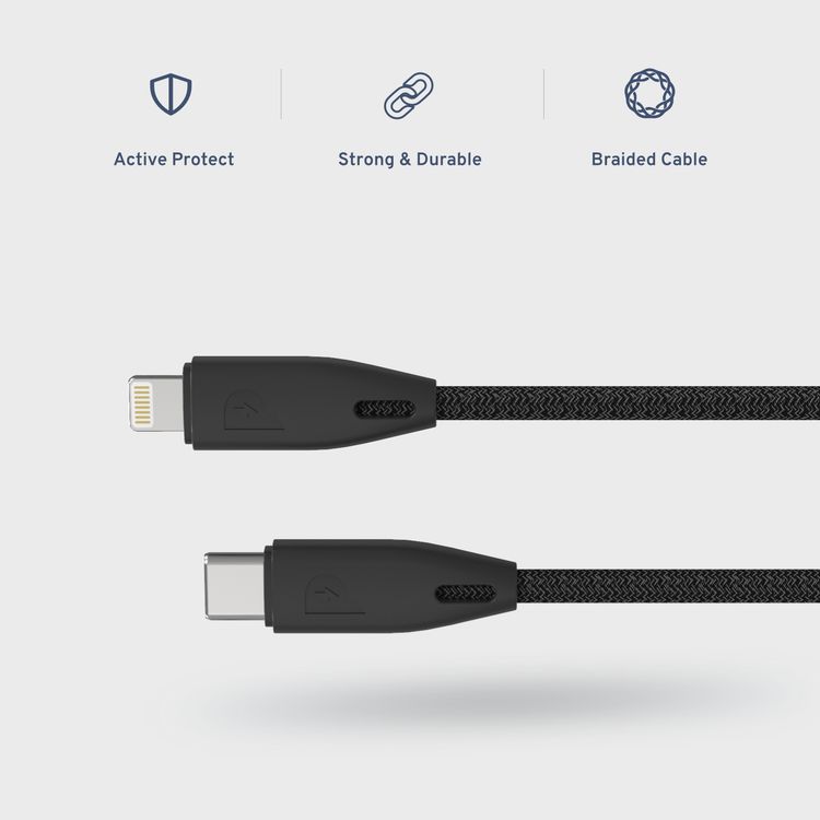 Powerology Fast Charging Cable, [MFi Certified] USB C to Lightning Braided Fast PD Charge 2 meter / 6.6 feet with iPhone 12 Pro Max/12 Mini/12, 11 Pro Max/11 Pro/11, XS Max/XS/XR/X, 8 Plus/8 (Black)
