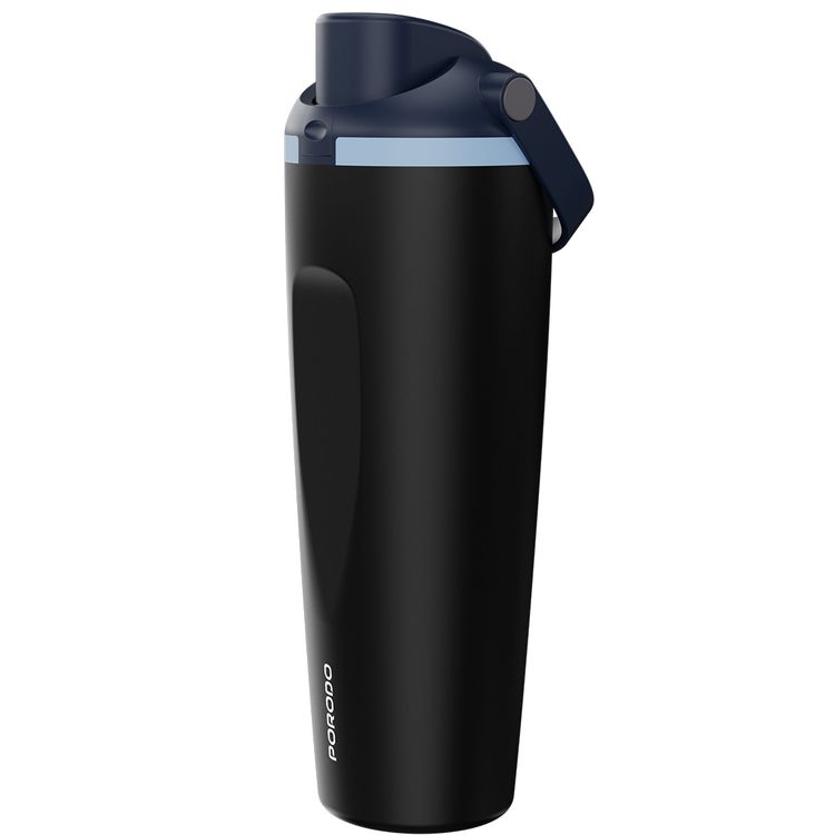 Porodo Stainless Steel Double-Walled Bottle with 900mL Capacity, Leak-Proof Seal, Plastic Straw Included, Portable Design, High-Capacity Hydration - Black