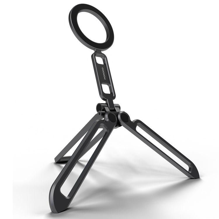 Porodo Holdflex Foldable Phone Holder with Aluminum Magnetic Stand, Quick Installation, Horizontal & Vertical Viewing, Aluminum Alloy & Silicone Material, Compatible with 4"-8" Smartphones - Gray