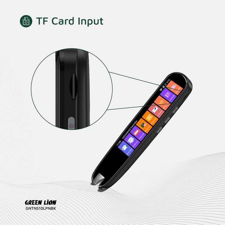Green Lion Translation Pen with Touch Screen Interface, Photo, Voice & Scan Translation Capability, Bluetooth & Wi-Fi Connectivity, Dictionary & Vocabulary Access, Smart Recording, OCR Technology, Up to 8 Hours Working Time, 142 Languages Supported, Type-C Charging Port - Black