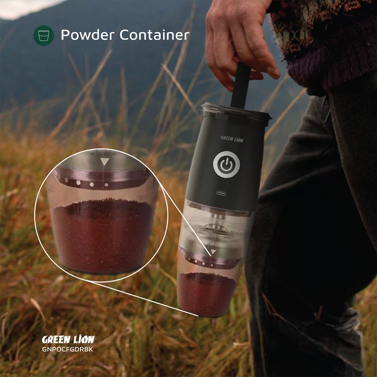 Green Lion Portable Coffee Grinder with Ceramic Griding Core, Powder Container, Type-C Charging Port, 78 RPM Motor, ABS + SUS304 Material, 30g Bean Capacity - Black