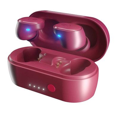  سكل كاندي سيش سماعات أذن لاسلكية حقيقية مع ميكروفون ، ومكالمات ، والتحكم في مستوى الصوت ، وعمر بطارية يدوم 10 ساعات ، وعرق IP55 ، ومقاومة للماء والغبار ، وعلبة شحن سماعة رأس بلوتوث مع مساعد تنشيط - احمر