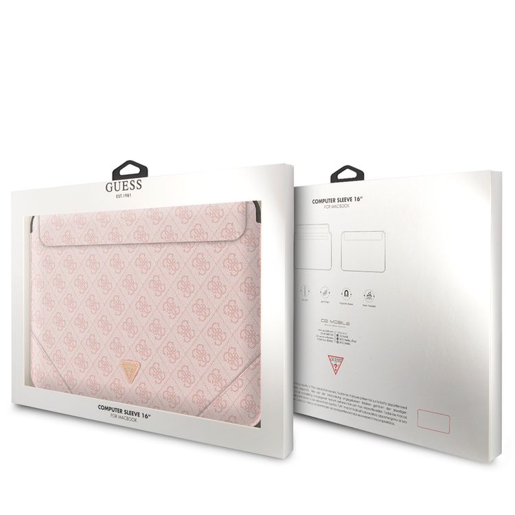 CG Mobile Guess GUCS16P4TP 4G Uptown PU Computer Sleeve with Metal Triangle Logo 16" Protection Bag for or Macbook / Laptop up to 16 inches, Suitable for Outdoor - Pink