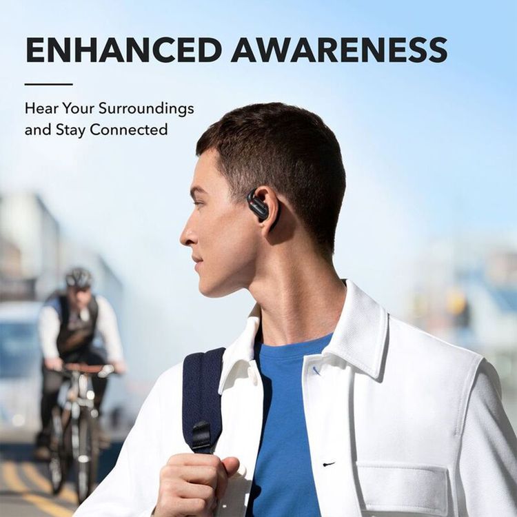 Soundcore V30i Open-Ear Earbuds, Deep Bass, Sweatproof, Dynamic Driver Type, 10 m Bluetooth Range, 12 Hours Play Time, 36 Hours Battery Life - Black