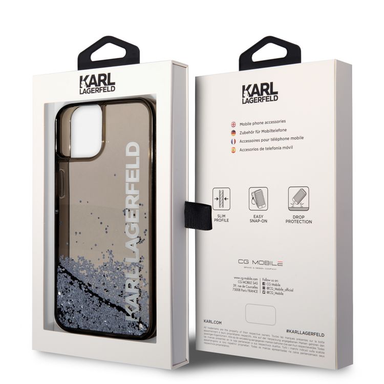 Karl Lagerfeld Liquid Glitter Elong Silicone Case Protector Compatible with iPhone 14 - Black
