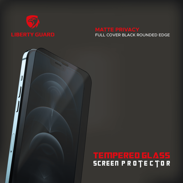 واقي شاشة Liberty Guard Matte Privacy Full Cover بحافة مستديرة لهاتف iPhone 12 Pro Max، مضاد للصدمات والتأثير - الخصوصية