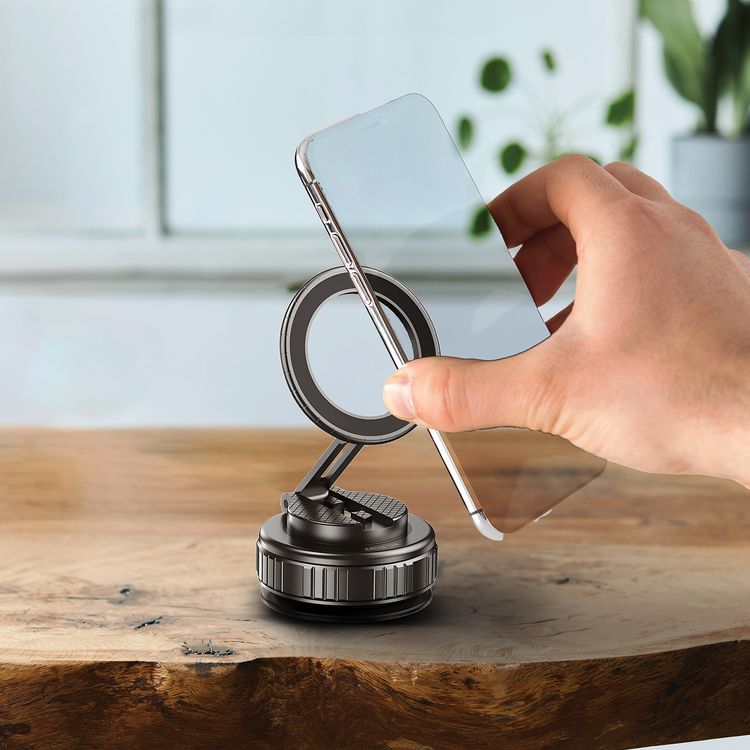 Green Lion GX-35 Suction Phone Holder with 360° Rotation, MagSafe Compatibility, N52×17 Magnets, 2kg Adsorption Force, Zinc Alloy Arm, 50kPa Pressure, Foldable Design - Black