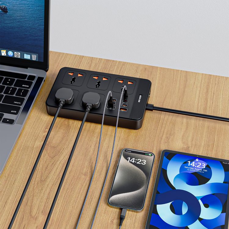 مقبس كهرباء جرين لايون GS 500 مع توافق عالمي، مقاوم للاشتعال من نوع PC، حماية أثناء الشحن، محطة 11 في 1، مزلقات أمان، سلك طاقة بطول 3 متر