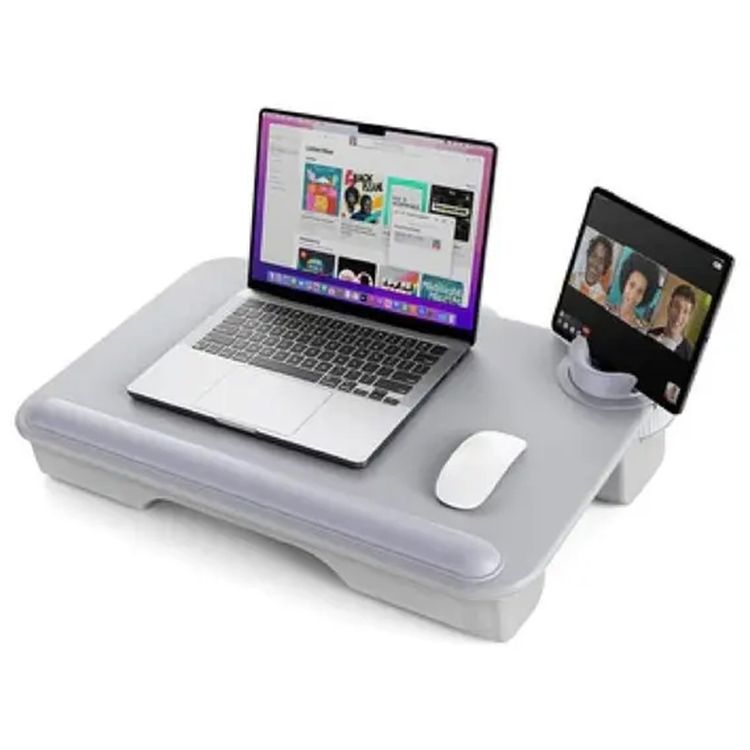 Green Lion Multi-Functional Cushioned Lap Desk with Up to 17" Device Compatibility, Attached Handle, Rotatable Mobile & Tablet Holder - Gray