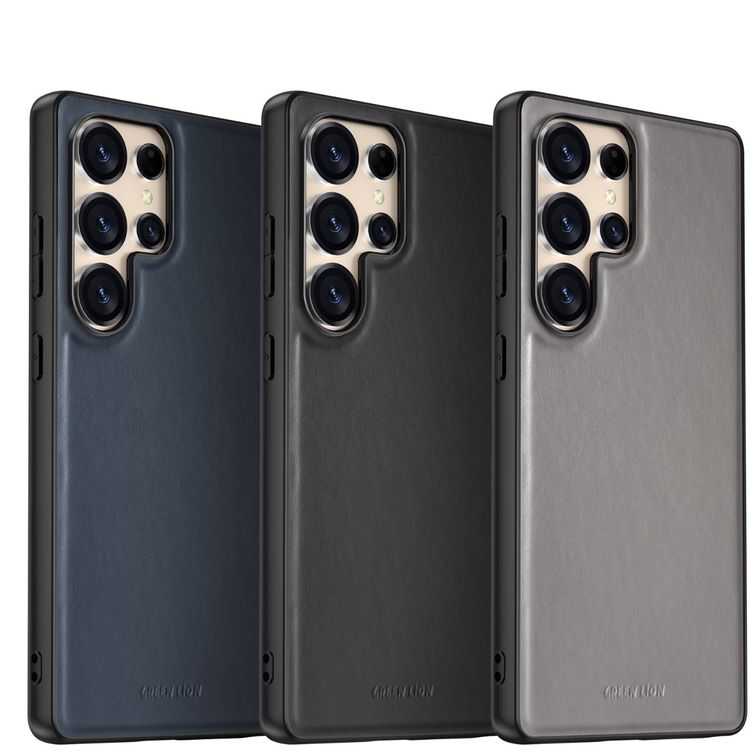 Green Lion Leather Case Samsung Galaxy S25 Ultra, TPU Shockproof Edges, Drop Protection, Comfort Grip, Camera Protection, Precise Cutouts, Anti-Scratch - Black