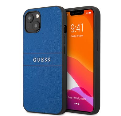 CG MOBILE Guess PU Leather Case Saffiano with Metal Logo Hot Stamp Stripes Compatible for iPhone 13 (6.1") Anti-Scratch, Easy Access to All Ports
