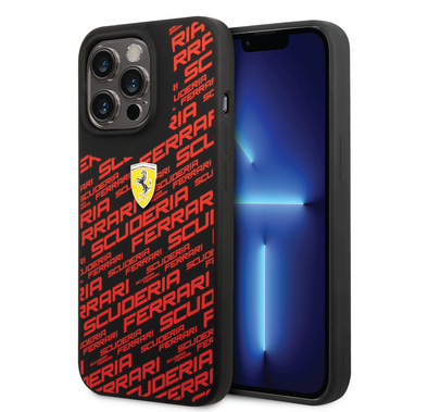 Ferrari Liquid Silicone Case All Over Printed Scuderia iPhone 14 Pro Max Compatibility - Black