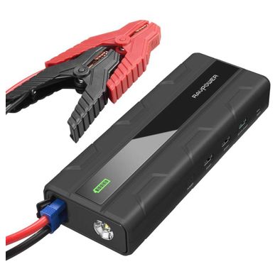 RAVPower Portable Car Jumper Starter 14000mAh 1000A Power Bank UK with LED Flashlight & Smart LCD Display - Quick Charge 3.0 with iSmart Technology - 360 Degree Protection - Black