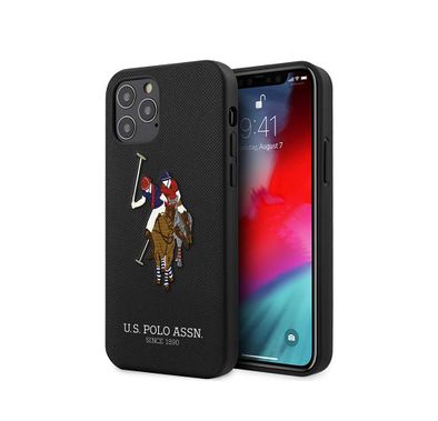 CG Mobile U.S. Polo Assn. PU Hard Case Polo Embroidery for iPhone 12 / 12 Pro (6.1") Shock & Drop Protection Suitable with Wireless Chargers Officially Licensed Black