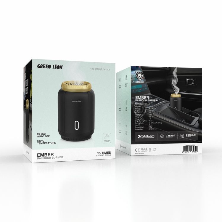 Green Lion Ember Bakhour Burner with Safe & Non-Toxic, Strong Fragrance,  90 sec Auto Off, Aesthetic Appearance, Wide Area Coverage, Safe & Non-Toxic - Black