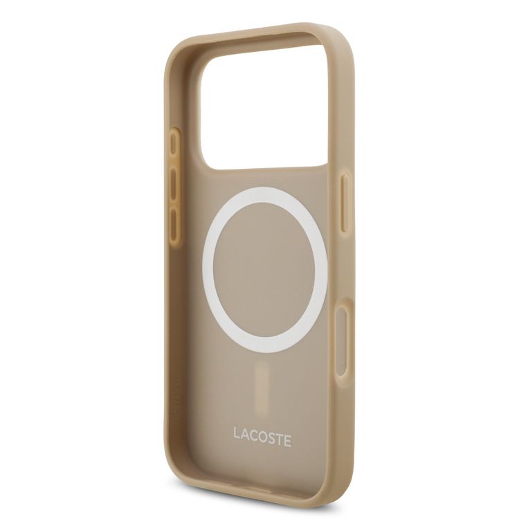 Lacoste MagSafe PU Leather Hard Case with Iconic Petit Pique Logo for iPhone 17 Pro, Drop Protection, Slim Profile, Easy Snap-On Design, Sustainable Packaging - Taupe