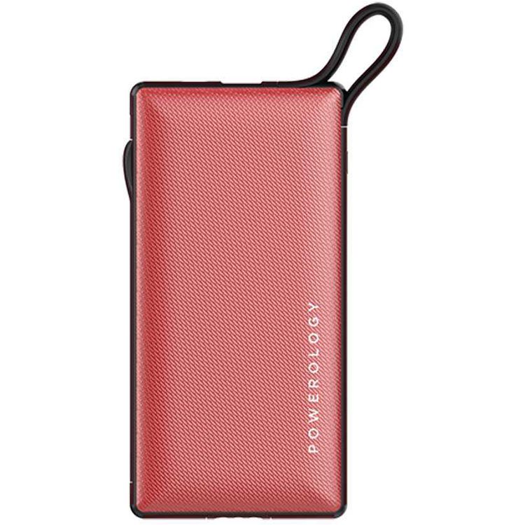 Powerology 6 in 1 Power Bank Station 10000mAh With Built-in Cable, Portable Power Bank, 1 Rapid Recharging Station, Type C Charging Ports - Red 