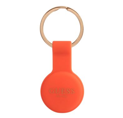CG MOBILE Guess Silicone Classic Logo Case with Keychain Compatible for Airtag, Portable Protective Skin Cover, Anti-Lost Holder with Key Ring Officially Licensed White Orange