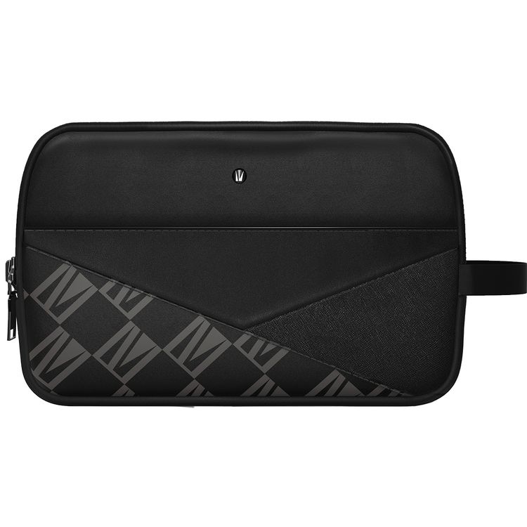 Levelo Poche Pouch with Head-Hang, Genuine Saffiano Leather Material, Multi Pockets, Cable Organizing Pocket - Black
