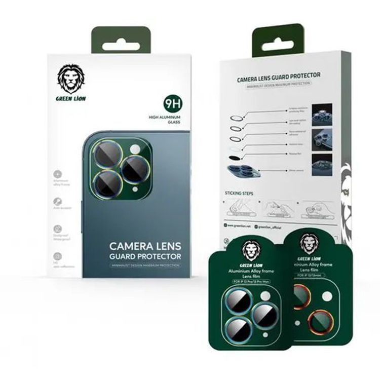 Green Lion 9H Mobile Camera Lens Guard Protector Compatible for iPhone 13 Pro / 13 Pro Max | Minimalist Dustproof iPhone Camera Lens - Red / Gold