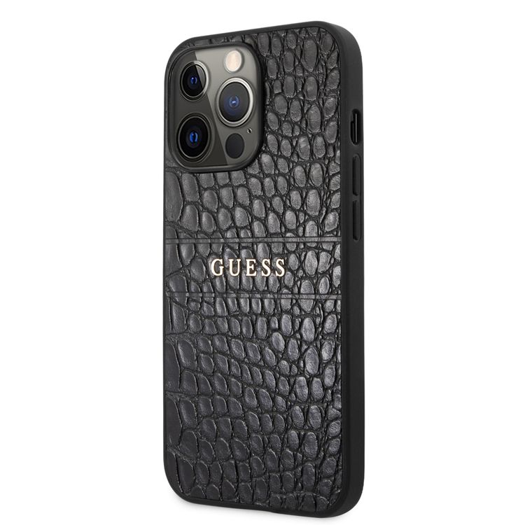 CG MOBILE Guess PU Leather Croco Case Hot Stamped Lines & Metal Logo Compatible for iPhone 13 Pro (6.1") Anti-Scratch, Easy Access to All Ports, Shock Absorption