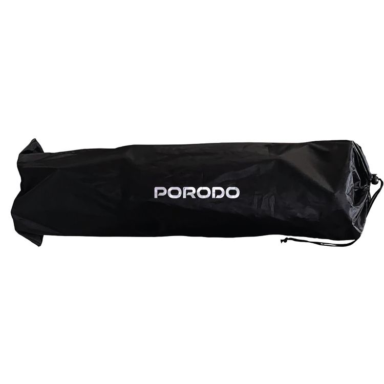 Porodo Outdoor Companion Foldable Camping Table with 4 Cup Holders & Insulated Cooler, Up to 20kg Load Capacity, PE Coated 600D Polyester Material, Stable X-Frame, Integrated Food Basket - Black