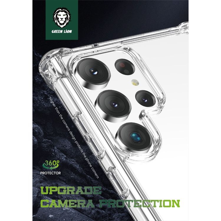 Green Lion 360° Anti-Shock Case for Samsung S23 Ultra, TPU & PC Hard Back Material, Anti-Scratch & Drop-Resistant, Anti-Yellowing, Slim Design - Clear