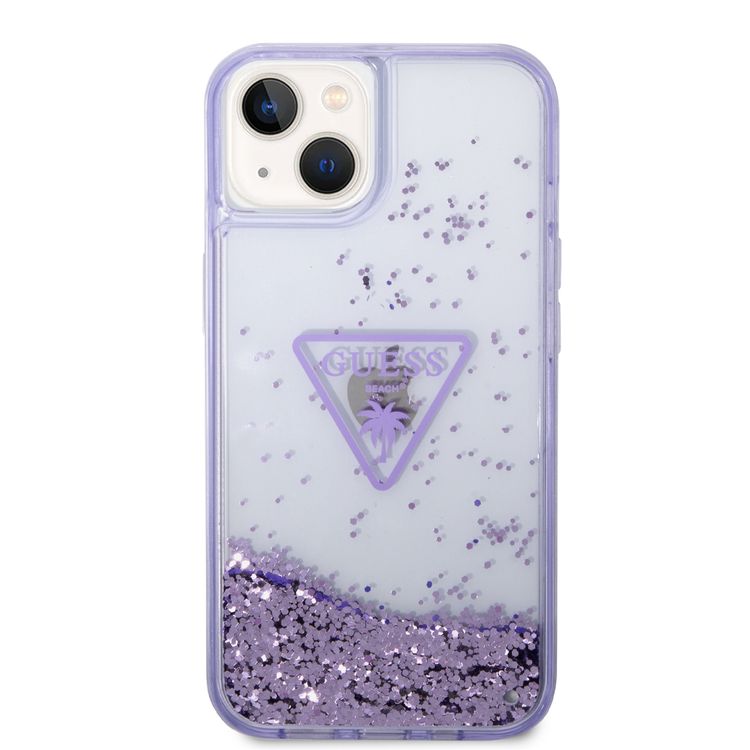 Guess Liquid Glitter Case With Translucent Triangle Logo - iPhone 14 - Purple