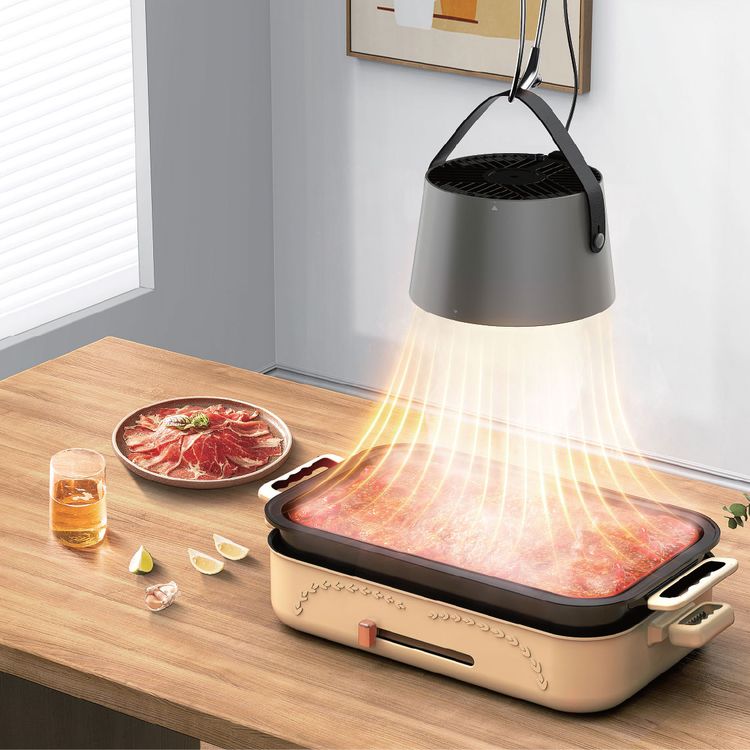 Porodo Lifestyle Portable Mini Smoke Exhaust with Filter, Washable Filters, Powerful Suction, Polymer Filter,  Adjustable Fan Speed - Beige 