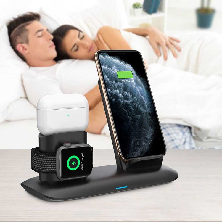 Porodo 4-in-1 Charging Hub, Wireless Charging Station, Fast Wireless Charger Compatible for Airpods 1/2/3 and Airpods Pro - Black