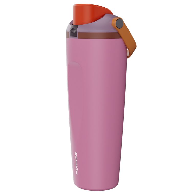 Porodo Stainless Steel Double-Walled Bottle with 900mL Capacity, Leak-Proof Seal, Plastic Straw Included, Portable Design, High-Capacity Hydration - Pink
