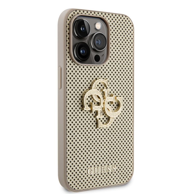 Guess Perforated PU Leather Case with 4G Glitter - Gold - iPhone 15 Pro