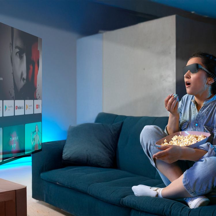 Powerology 2D/3D Ultra AR Movie Glasses with Si-OLED Display, 1920x1080p Resolution, 120" Virtual Display, 1800 nits Brightness, 41° Field of View, 90Hz Refresh Rate, 24 Bit-Color Depth, No Glare, Tailored Clarity - Black