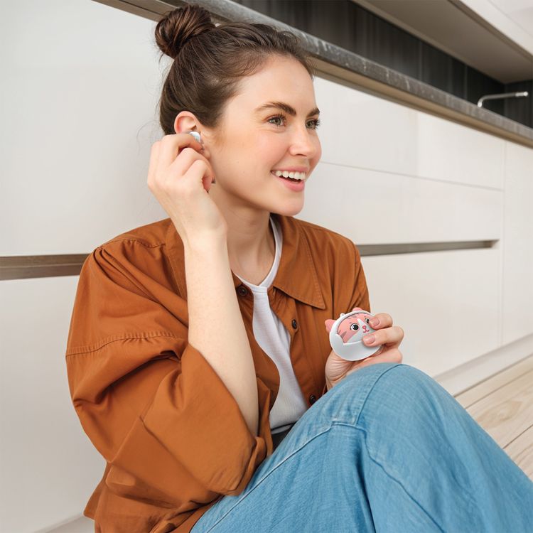 سماعات الأذن اللاسلكية من جرين ليون كيتي بيتس مع 3 وجوه مخصصة، بلوتوث 5.4، تحكم باللمس، مساعد صوتي، جودة مكالمات واضحة، منفذ شحن Type-C - أبيض