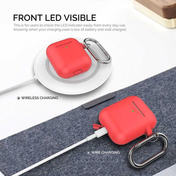 AhaStyle PT06_RD Premium Portable Keychain Silicone Case with Metal Carabiner, Anti-Scratch and Drop Shock Protection Cover Compatible for Airpods - Red