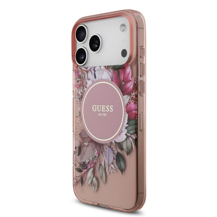 جراب MagSafe IML مزين بنقشة الزهور وحامل للآيفون 17 برو ماكس، سهل التركيب، تغليف مستدام، قبضة مريحة، حماية من السقوط، تصميم نحيف وخفيف الوزن - وردي.