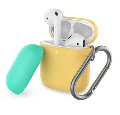AhaStyle Keychain Version Two Toned Silicone Case with Anti-Lost Ring Compatible for AirPods 1/2 Generation, Scratch & Drop Resistant, Dustproof - Yellow / Mint Green