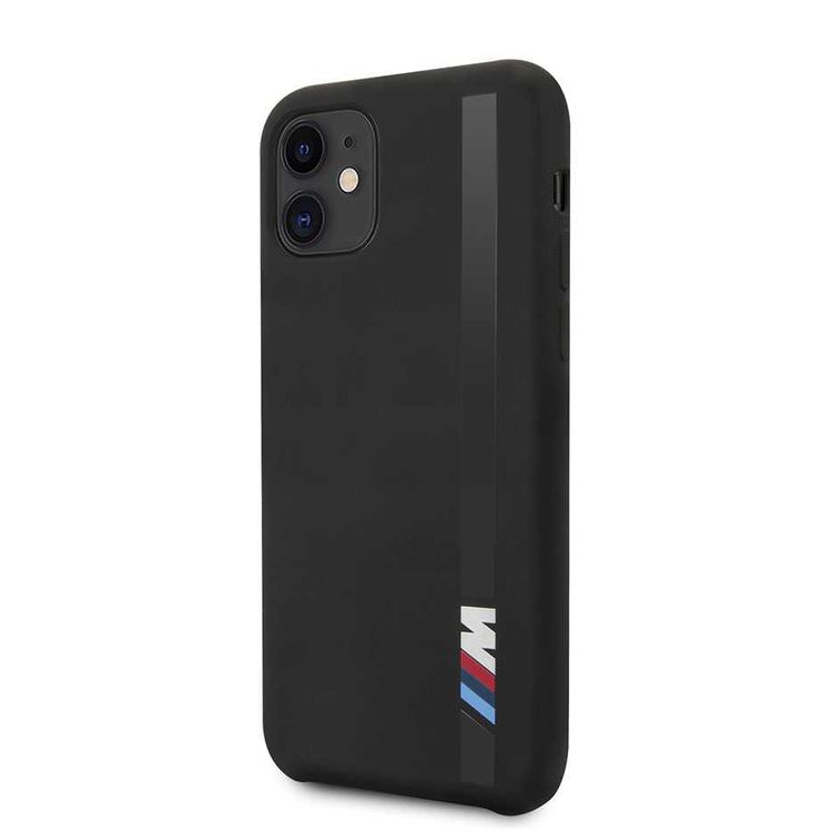 CG Mobile BMW Tone-on-Tone Stripe Silicone Hard Case for iPhone 11 (6.1") Shock Resistant, Easy Access to All Ports Compatible with Wireless Chargers Officially Licensed - Black