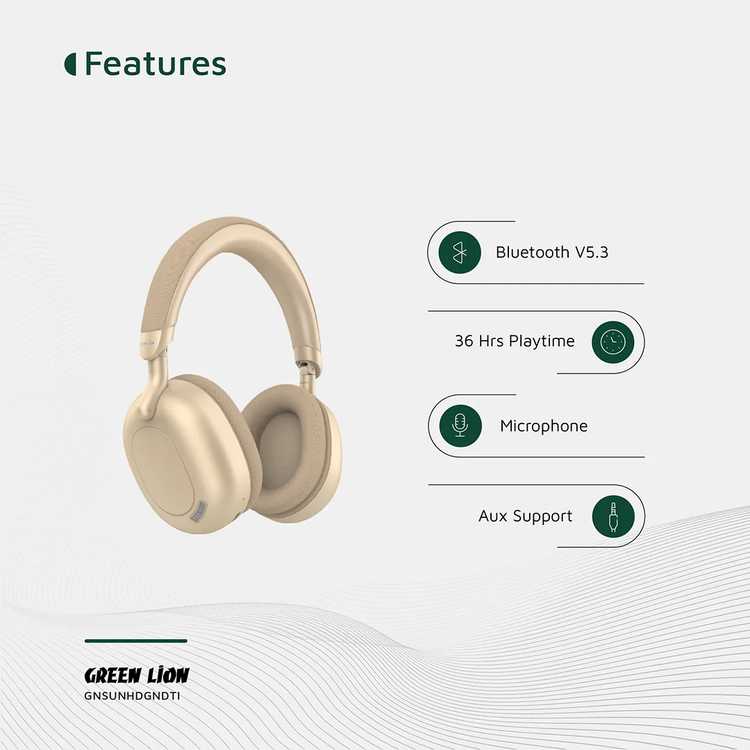 سماعات الرأس اللاسلكية جرين ليون صنستون مع 36 ساعة من التشغيل، بلوتوث V5.3، بمدى مسافة أقصى 10 أمتار، وسعة بطارية 300 مللي أمبير في الساعة - ديزرت تيتانيوم